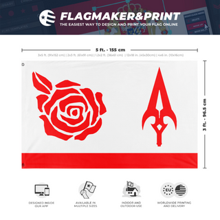 A mockup depicting custom flag specifications and measurements for 'Scarlatia flag'