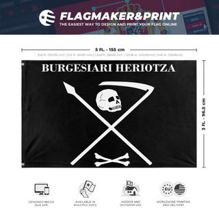 A mockup depicting custom flag specifications and measurements for 'bas flag'