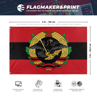 A mockup depicting custom flag specifications and measurements for '8 flag'