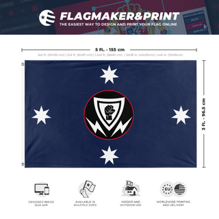 A mockup depicting custom flag specifications and measurements for 'Australian Nationalist Squadron flag'