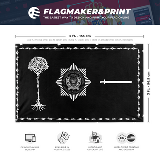 A mockup depicting custom flag specifications and measurements for '2 flag'