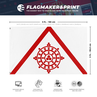 A mockup depicting custom flag specifications and measurements for '9 flag'