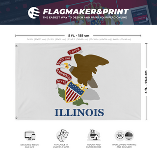 A mockup depicting custom flag specifications and measurements for 'illinois flag'