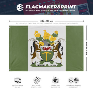 A mockup depicting custom flag specifications and measurements for 'rhodesia flag'