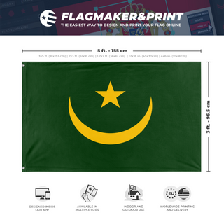 A mockup depicting custom flag specifications and measurements for 'Mauritania  flag'