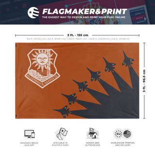 A mockup depicting custom flag specifications and measurements for 'Ace Combat Sol Squadron flag'