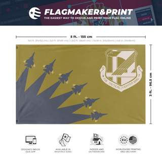 A mockup depicting custom flag specifications and measurements for 'Ace Combat Yellow Squadron flag'