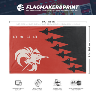 A mockup depicting custom flag specifications and measurements for 'Ace Combat SACS squadron flag'