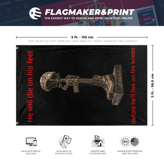 A mockup depicting custom flag specifications and measurements for 'Sacrafice flag'