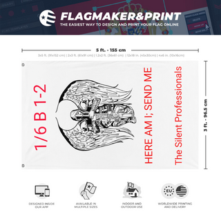 A mockup depicting custom flag specifications and measurements for '1-2 flag'
