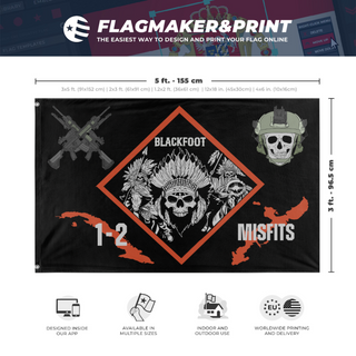 A mockup depicting custom flag specifications and measurements for '1-2 og  flag'