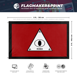 A mockup depicting custom flag specifications and measurements for 'PT  flag'