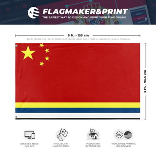 A mockup depicting custom flag specifications and measurements for 'republic of chins  flag'