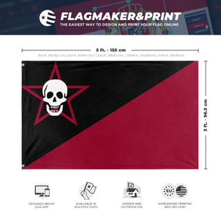 A mockup depicting custom flag specifications and measurements for 'anarchist lithunia flag'