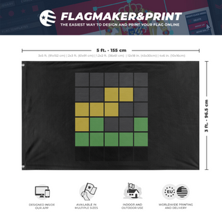 A mockup depicting custom flag specifications and measurements for 'Irdm wordle flag'