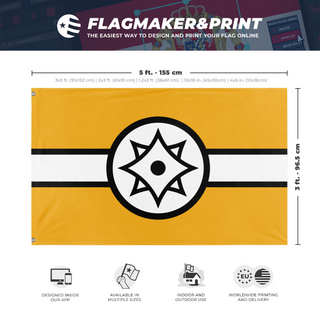 A mockup depicting custom flag specifications and measurements for 'Yevrasvobodnia flag'