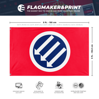 A mockup depicting custom flag specifications and measurements for 'British Union of Anti-Fascists flag'