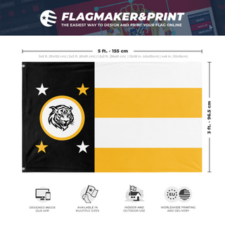 A mockup depicting custom flag specifications and measurements for 'Tabb High School Flag'
