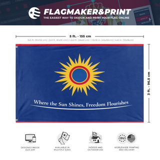A mockup depicting custom flag specifications and measurements for 'solara flag'