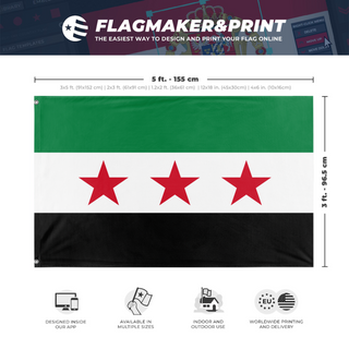 A mockup depicting custom flag specifications and measurements for 'Arab Republic of Syria'