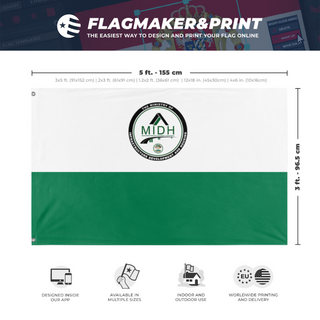 A mockup depicting custom flag specifications and measurements for 'Ministry of Infrastructure Development and Housing  flag'