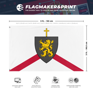 A mockup depicting custom flag specifications and measurements for 'W.R flag'