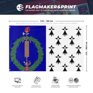 A mockup depicting custom flag specifications and measurements for 'brittany flag'