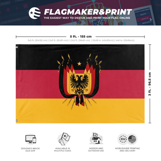 A mockup depicting custom flag specifications and measurements for 'The Empire of Germany flag'
