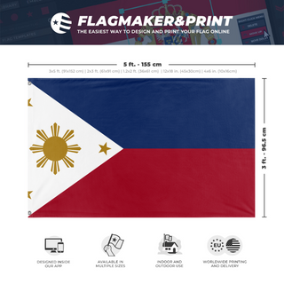A mockup depicting custom flag specifications and measurements for 'Philippines  flag'