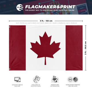 A mockup depicting custom flag specifications and measurements for 'Canada  flag'