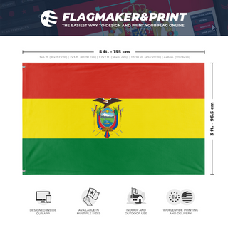 A mockup depicting custom flag specifications and measurements for 'Bolivia  flag'