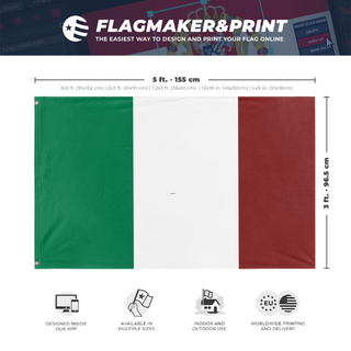 A mockup depicting custom flag specifications and measurements for 'Italy flag'