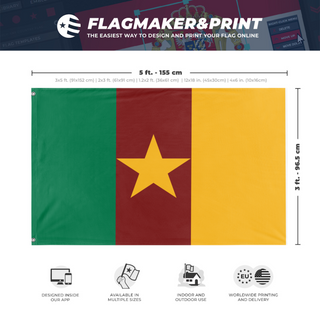 A mockup depicting custom flag specifications and measurements for 'Cameron  flag'