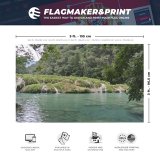 A mockup depicting custom flag specifications and measurements for 'BDay flag'