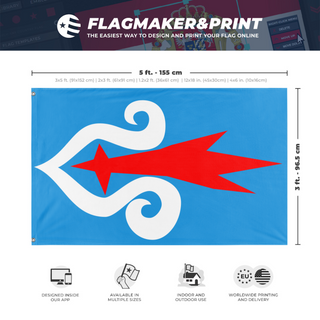A mockup depicting custom flag specifications and measurements for 'ainu flag'