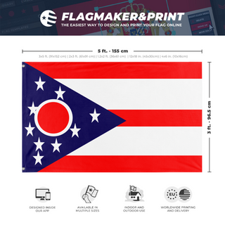A mockup depicting custom flag specifications and measurements for 'Ohio flag'