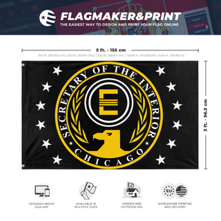 A mockup depicting custom flag specifications and measurements for 'Chicago Enclave flag'