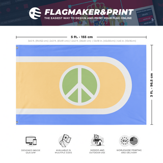 A mockup depicting custom flag specifications and measurements for 'Cove's Militia flag'