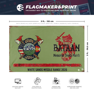 A mockup depicting custom flag specifications and measurements for 'FRFR Bataan  flag'