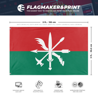 A mockup depicting custom flag specifications and measurements for 'Republic of Sotoa flag'