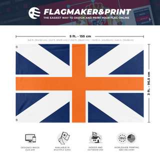 A mockup depicting custom flag specifications and measurements for 'Republic of Albios flag'