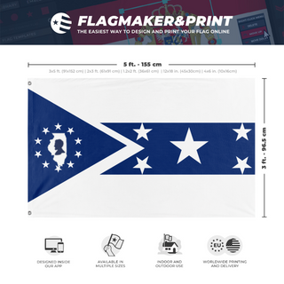 A mockup depicting custom flag specifications and measurements for 'Illinois Union Restoration unit  flag'