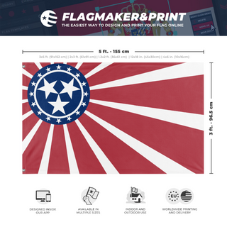 A mockup depicting custom flag specifications and measurements for 'america japan flag'
