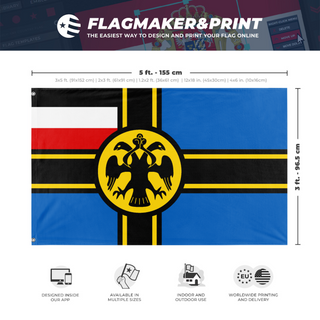 A mockup depicting custom flag specifications and measurements for 'kaiserredx flag'