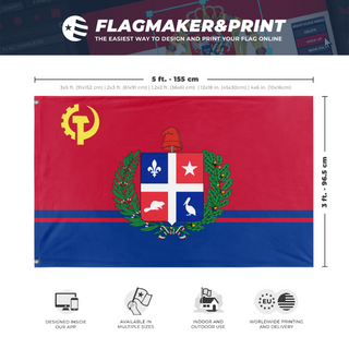 A mockup depicting custom flag specifications and measurements for '` flag'