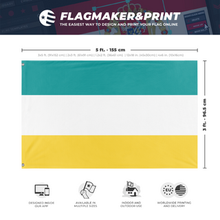 A mockup depicting custom flag specifications and measurements for 'Mineland flag'