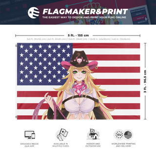 A mockup depicting custom flag specifications and measurements for 'Lasshole flag'