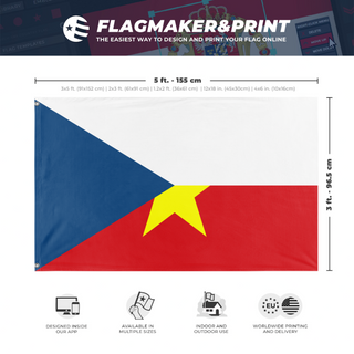 A mockup depicting custom flag specifications and measurements for 'czechnamese flag'