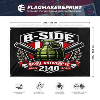A mockup depicting custom flag specifications and measurements for 'aaaaa flag'