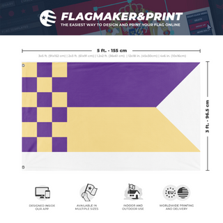 A mockup depicting custom flag specifications and measurements for 'flannel flag'